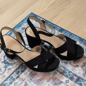 A New Day Black Cross-Strap Block Heels